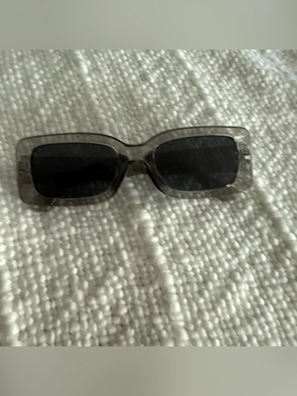 Rectangular Transparent Gray Frame Sunglasses with Dark Lenses